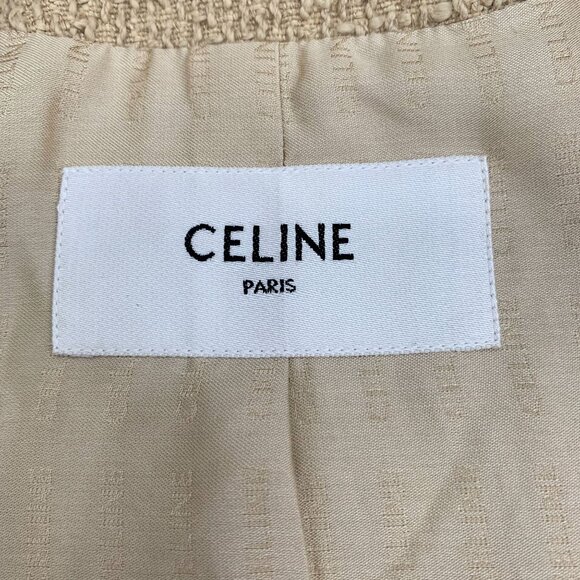 Celine Paris Beige Woven Cotton-Blend Jacket With Gold Buttons Round-Neck Long S - Picture 2 of 8